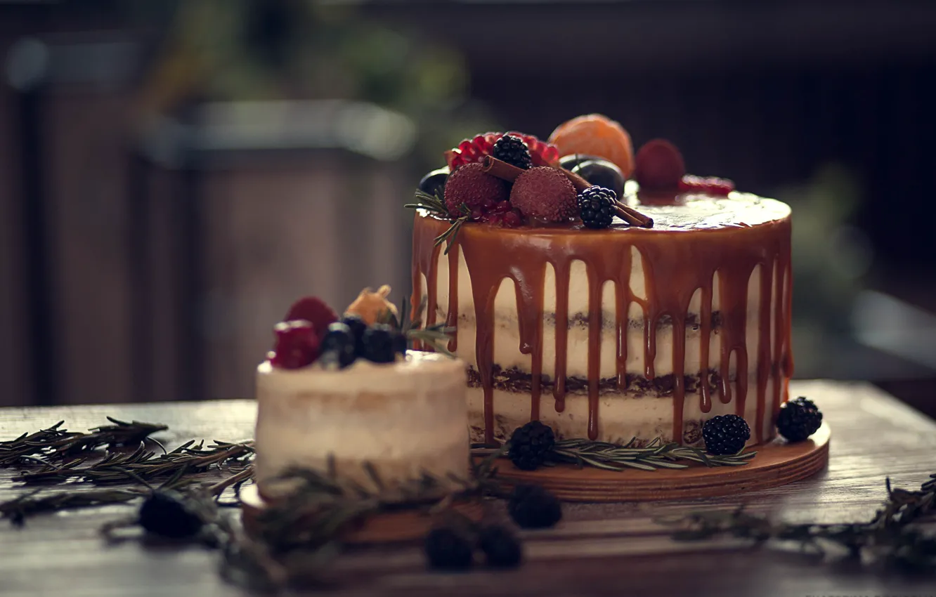Фото обои ягоды, торт, тортик, карамель
