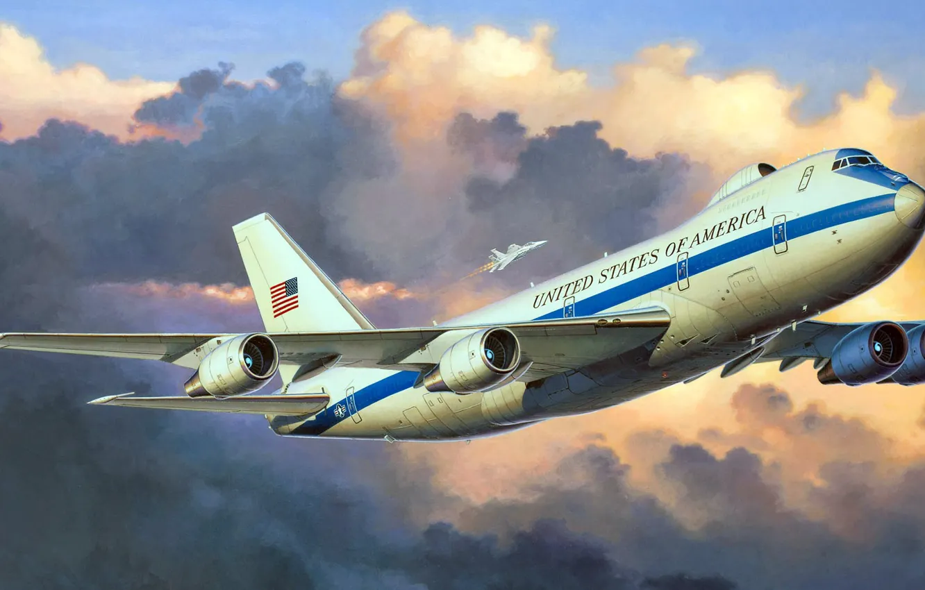 Фото обои Boeing, ВВС США, NEACP, E-4B, NAOC, Nightwatch, ВКП, самолет судного дня