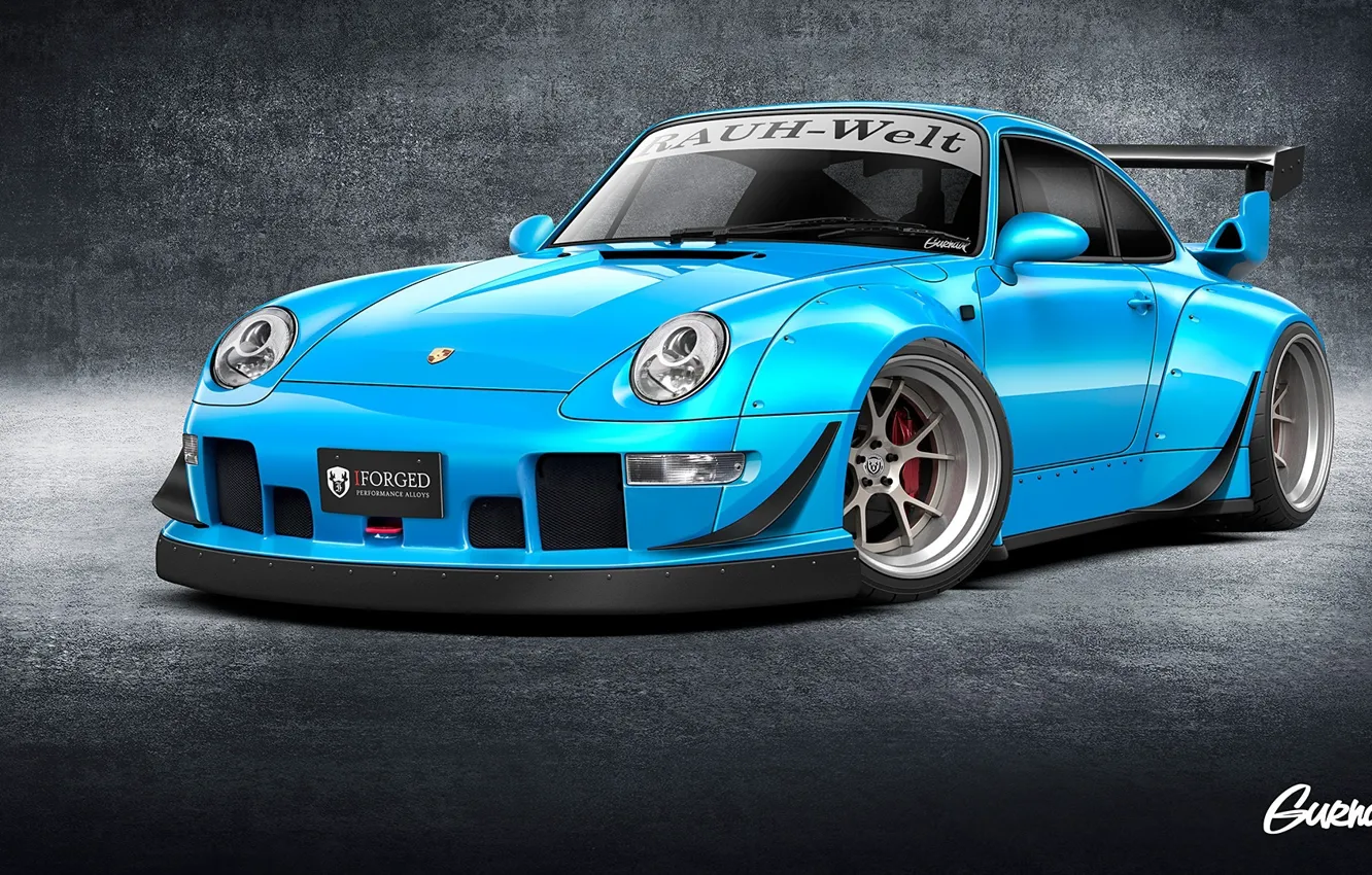 Фото обои Синий, Porsche, Порше, Blue, Front, Перед, 993, By Gurnade