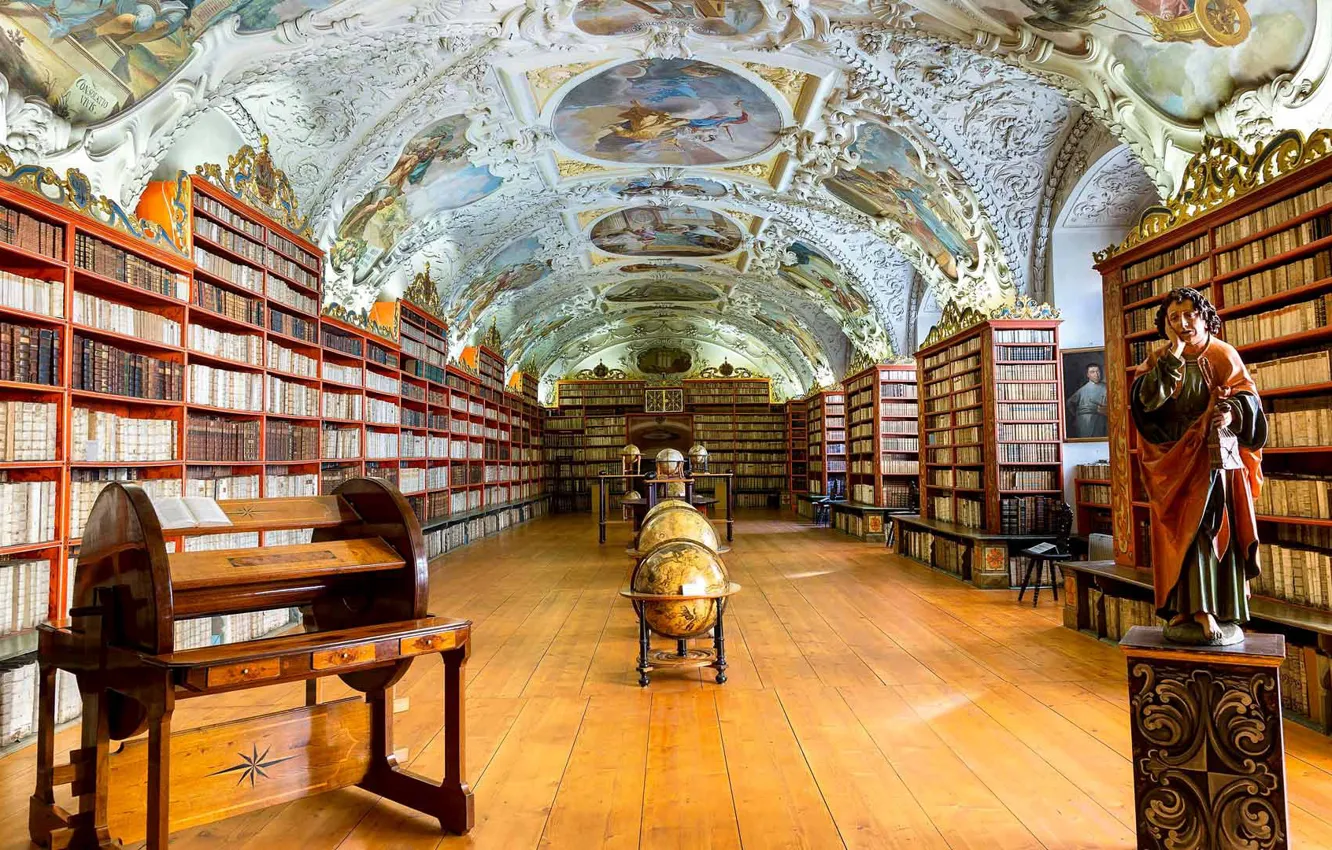 Фото обои Прага, Чехия, библиотека, Страговский монастырь