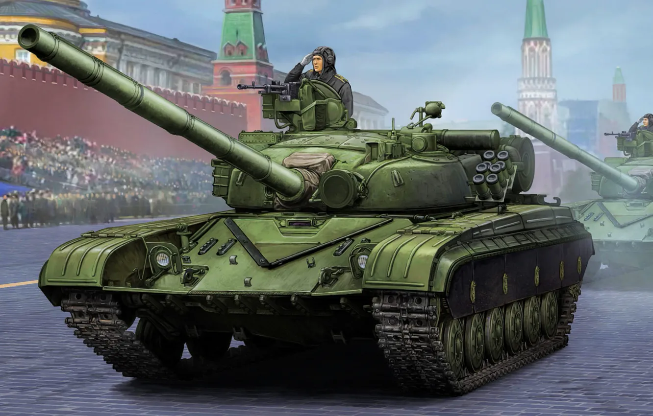Фото обои weapon, war, art, painting, tank, T-64