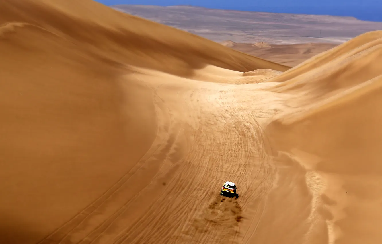 Фото обои гонка, Песок, Авто, Желтый, Спорт, Пустыня, Машина, День