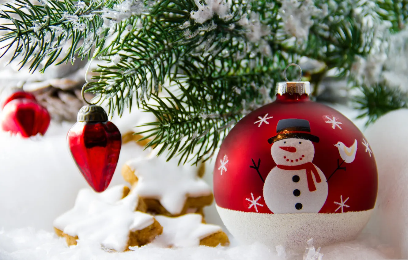 Фото обои украшения, праздник, елка, шарик, Рождество, снеговик