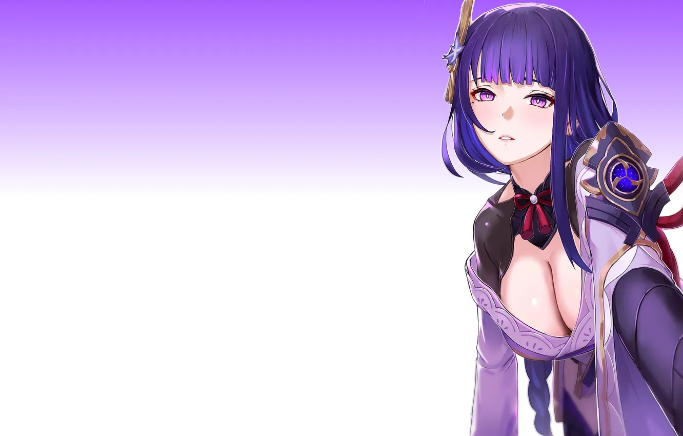 Фото обои girl, hot, sexy, cleavage, boobs, anime, red eyes, pretty