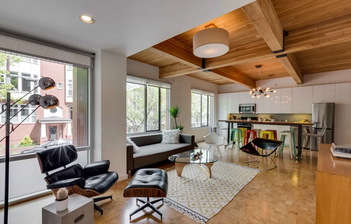Фото обои интерьер, кухня, Portland, гостиная, modern home
