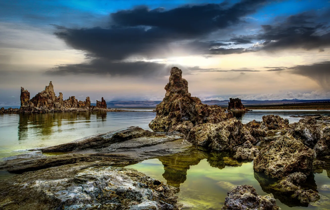 Фото обои озеро, United States, California, Mono lake, Tufa