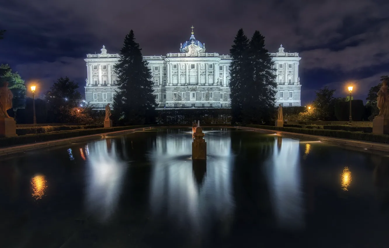 Фото обои ночь, город, Madrid, Palacio Real