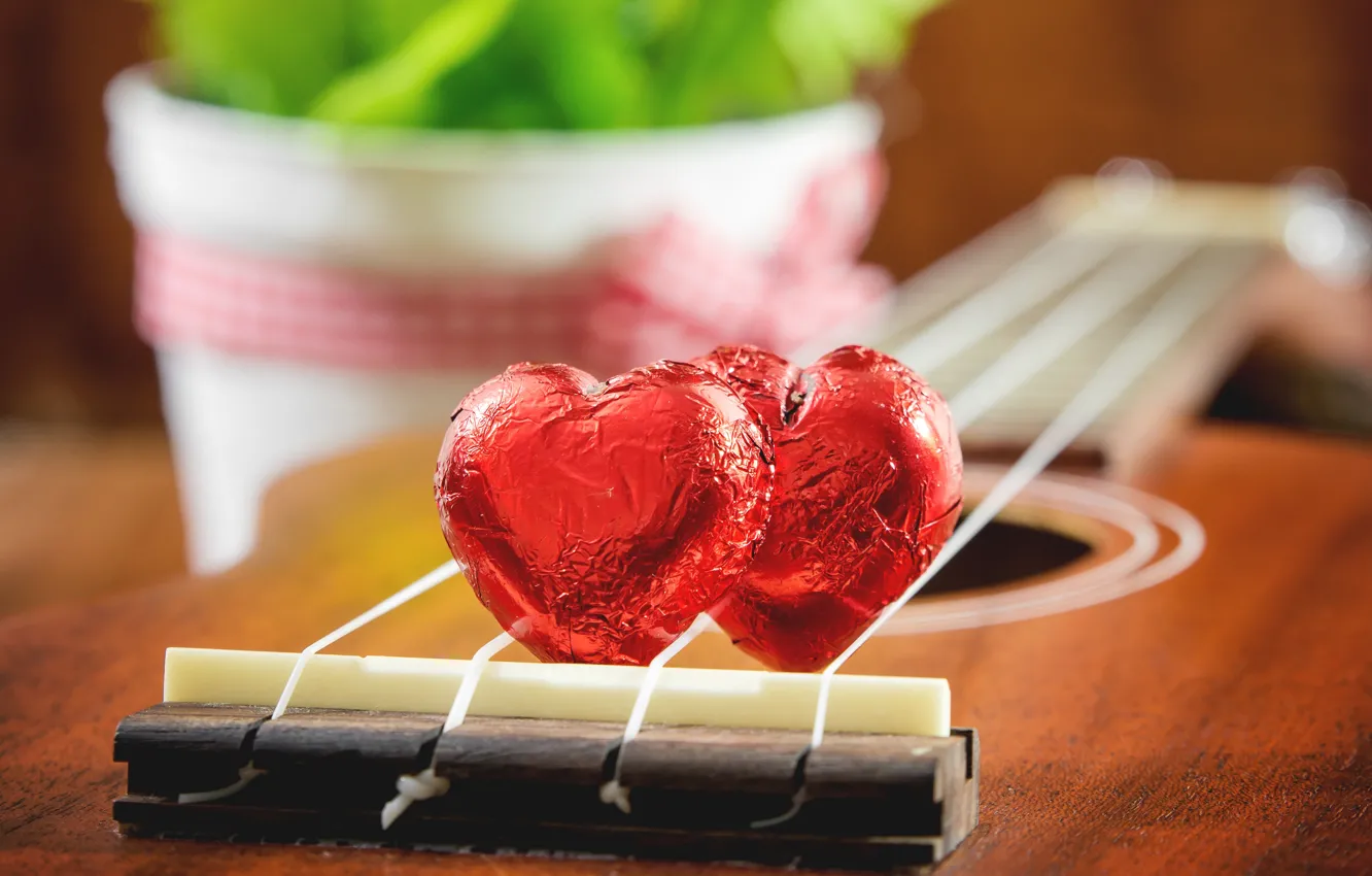 Фото обои сердце, гитара, шоколад, love, vintage, heart, romantic