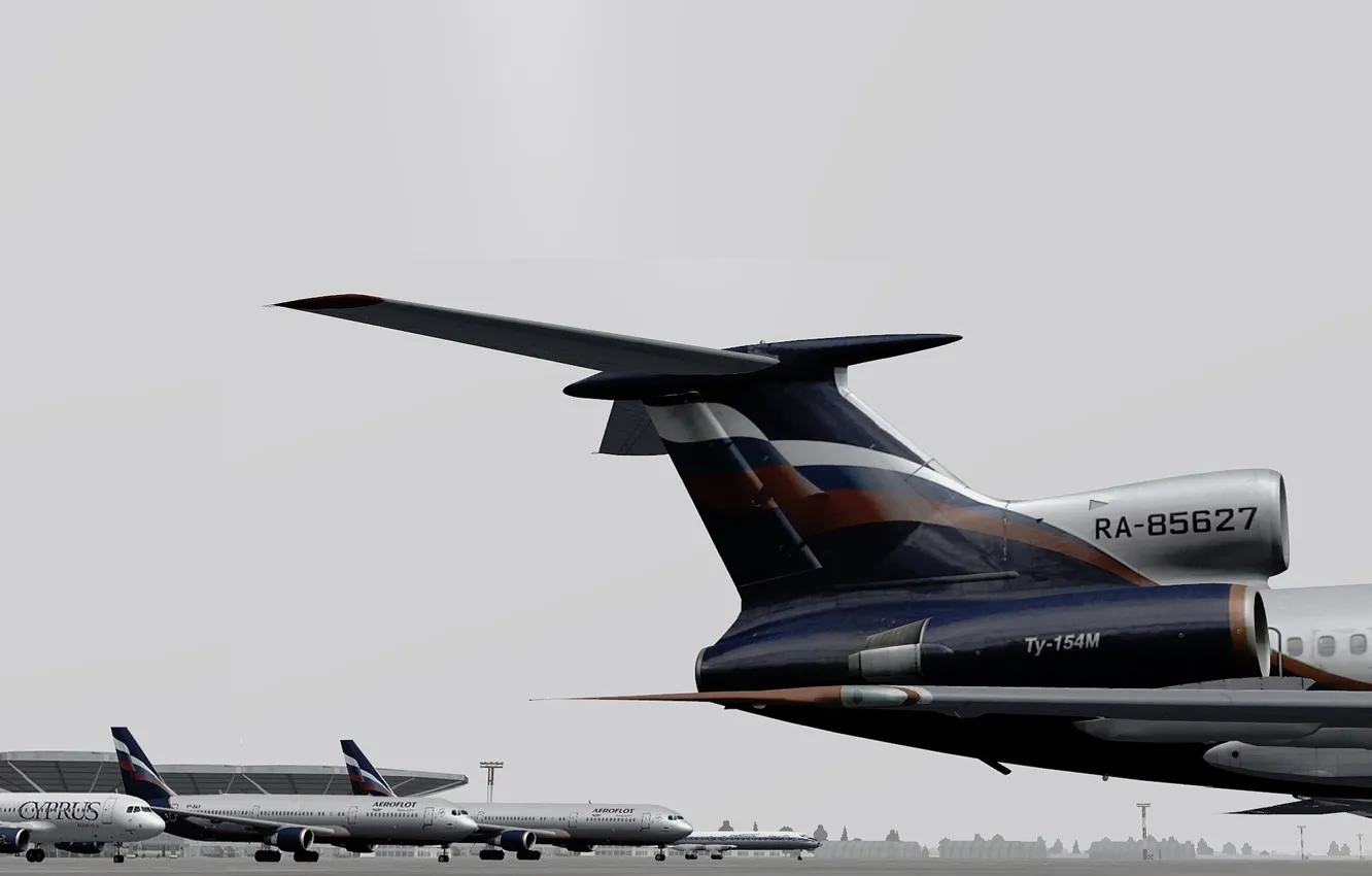 Фото обои Aeroflot, Airport, Tail, Boeing 767, Tu 154