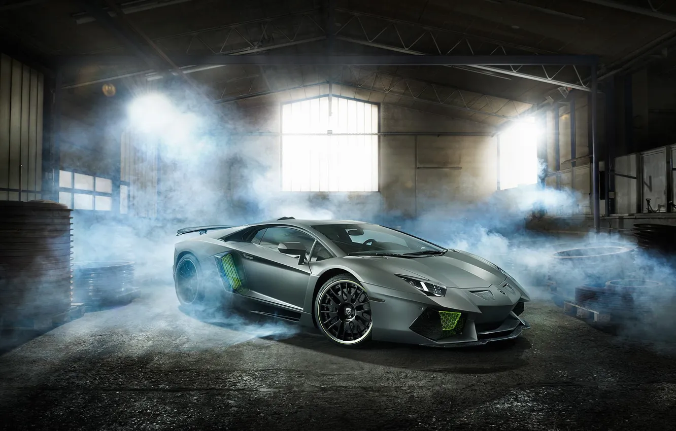 Фото обои Lamborghini, Green, Smoke, LP700-4, Aventador, Limited, HAMANN