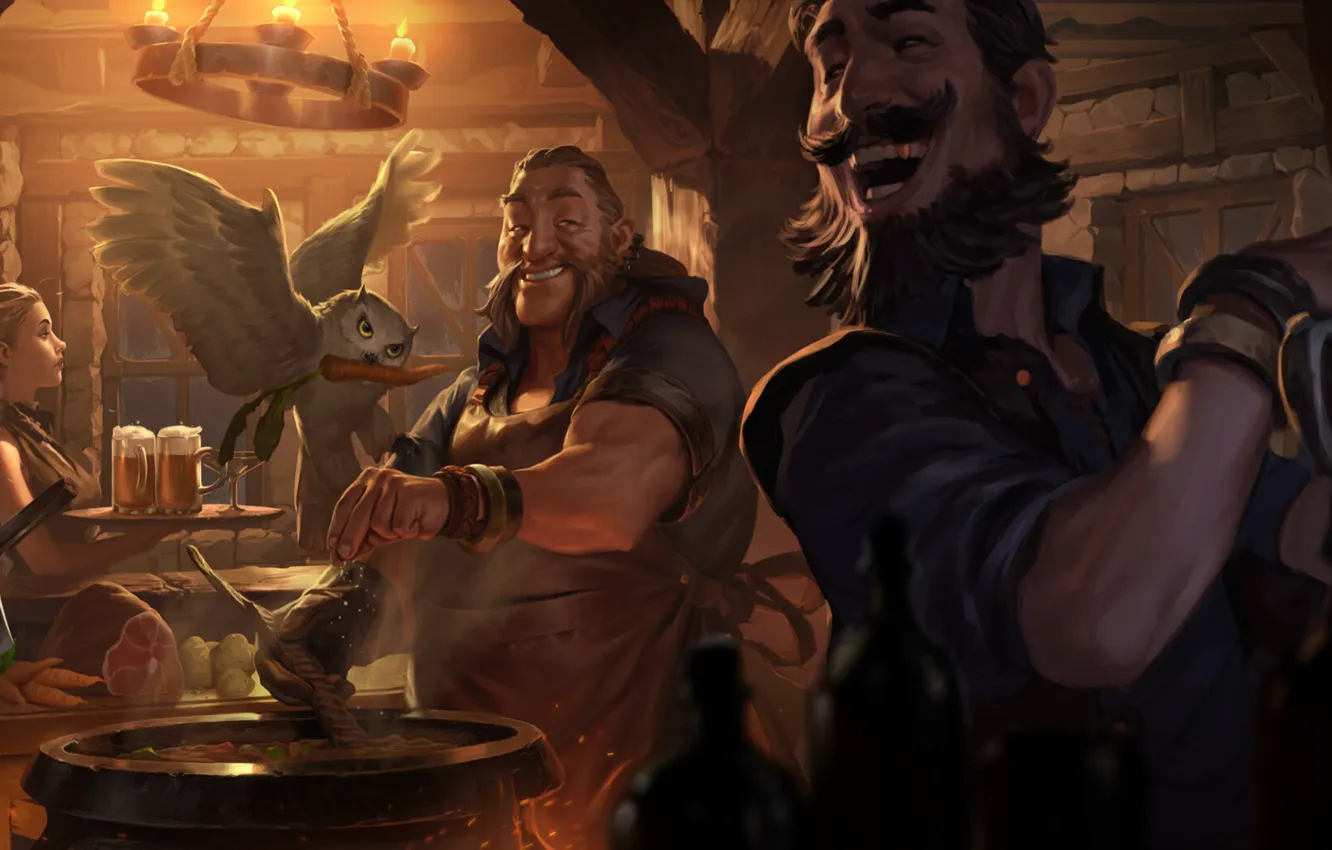 Фото обои Сова, кухня, суп, Tavern, Legends of Runeterra