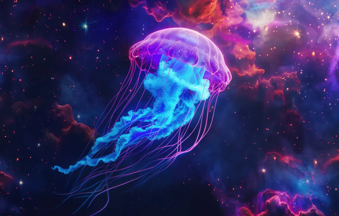 Фото обои Медуза, Space, Галактики, Galaxies, Medusa, Пространство, Фантастический арт, Fantastic art