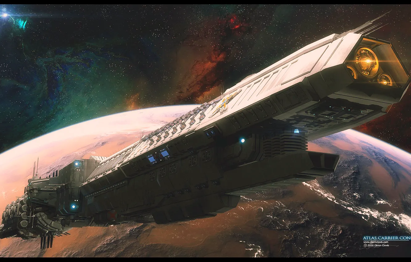 Фото обои космос, планета, звёзды, космический корабль, concept MK5, Atlas Carrier