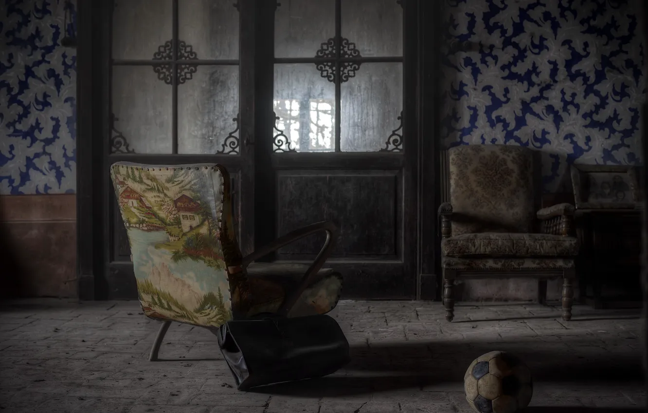 Фото обои комната, мяч, кресло