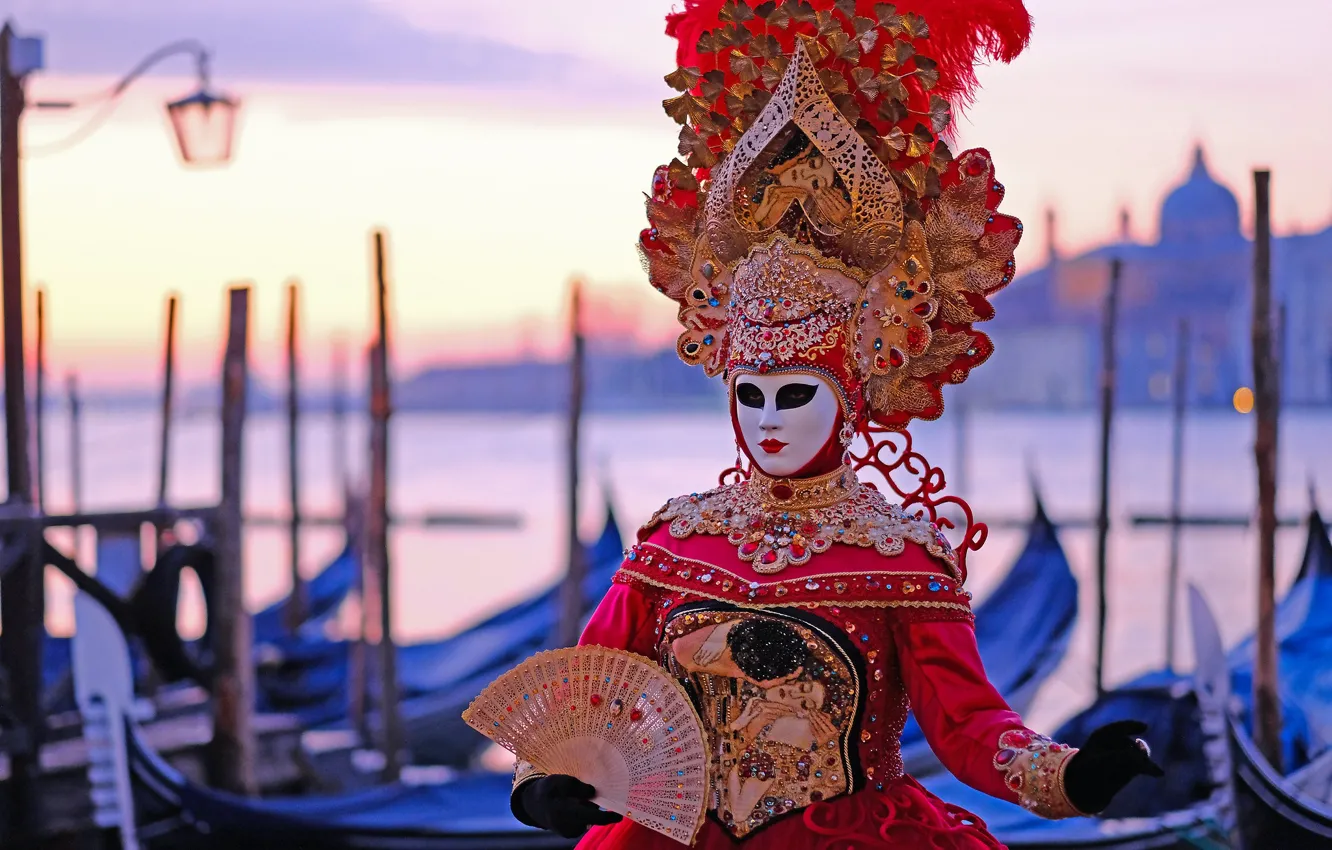 Фото обои стиль, маска, веер, Италия, костюм, Венеция, карнавал