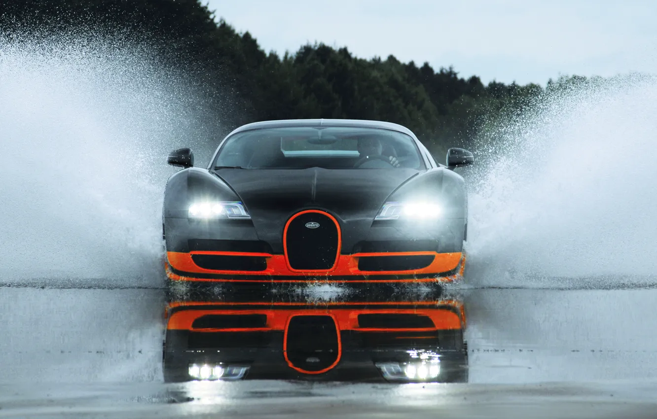 Фото обои мокро, вода, спорт, всплеск, veyron, sport, bugatti, wet