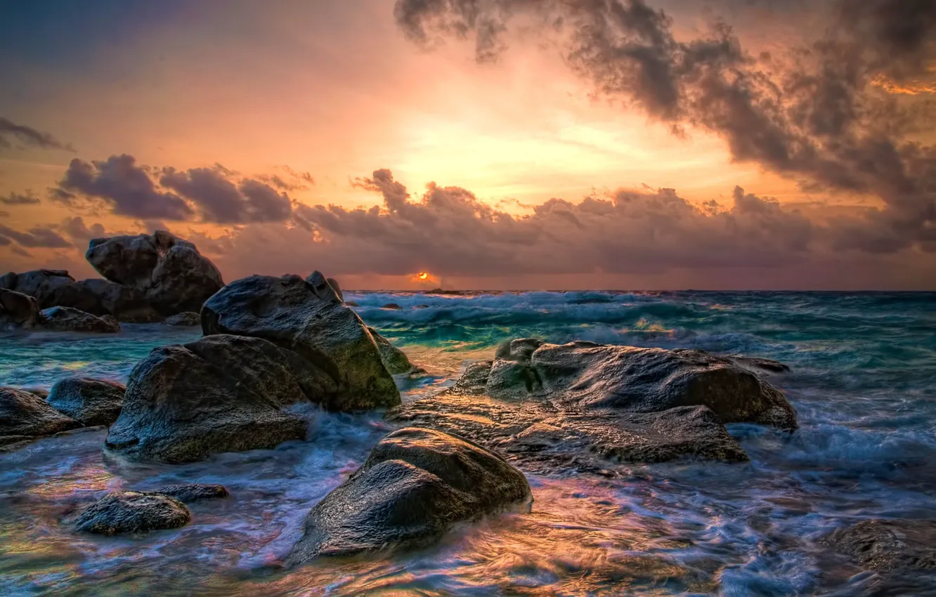 Фото обои вода, облака, океан, восход солнца, ocean, water, clouds, sunrise