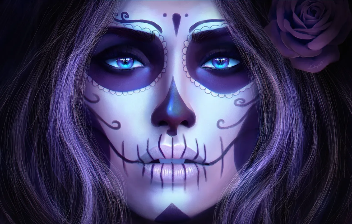 Фото обои взгляд, девушка, лицо, арт, Dia de los Muertos