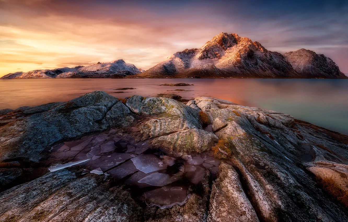 Фото обои камни, скалы, лёд, Frozen Sunrise