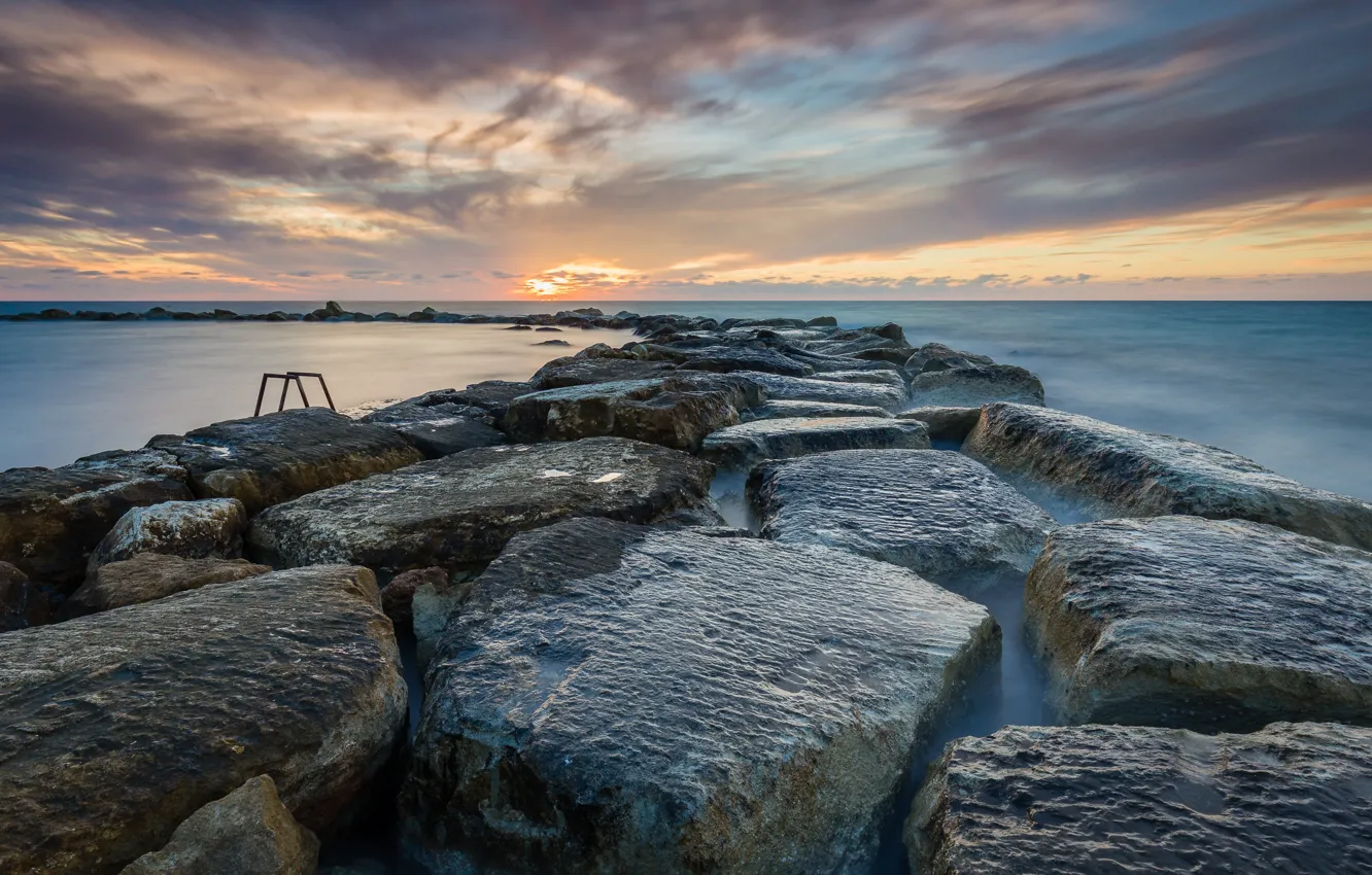 Фото обои закат, камни, побережье, Кипр, Paphos District, Kissonerga