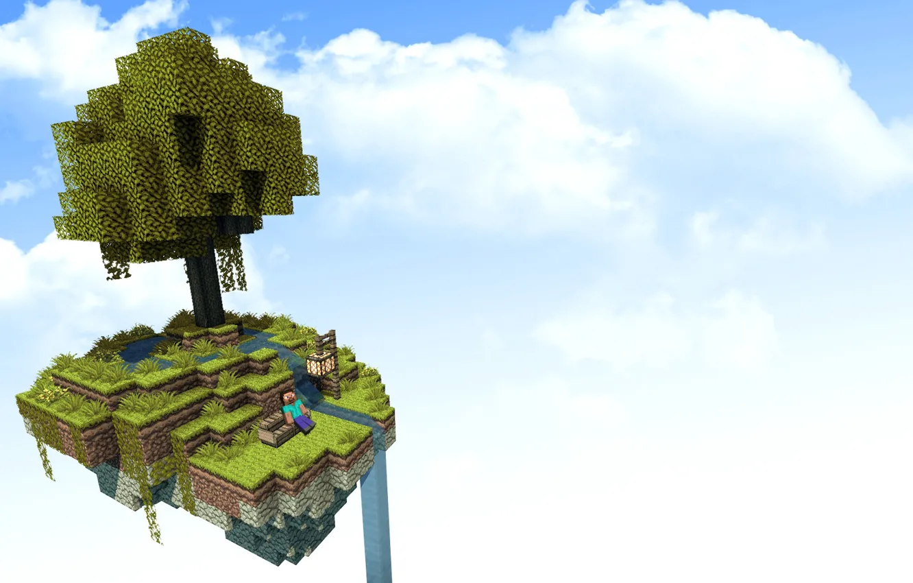 Фото обои небо, остров, красиво, sky, island, Minecraft, майнкрафт, Steve