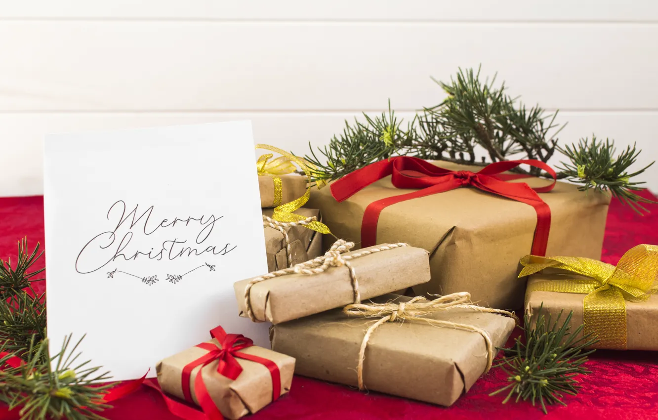 Фото обои Новый Год, Рождество, лента, подарки, Christmas, box, wood, New Year