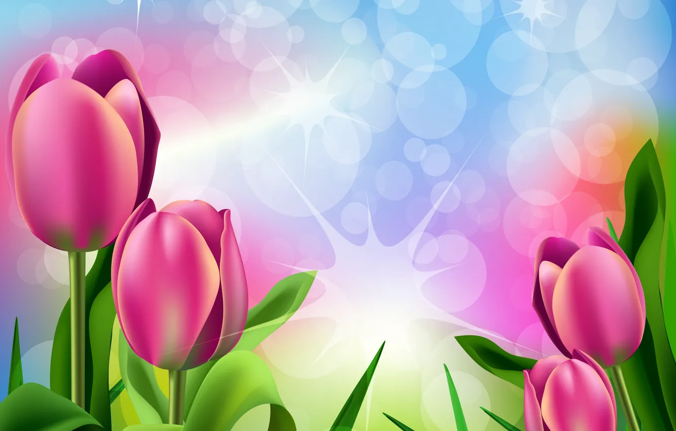 Фото обои рисунок, Цветы, тюльпаны, Рендеринг