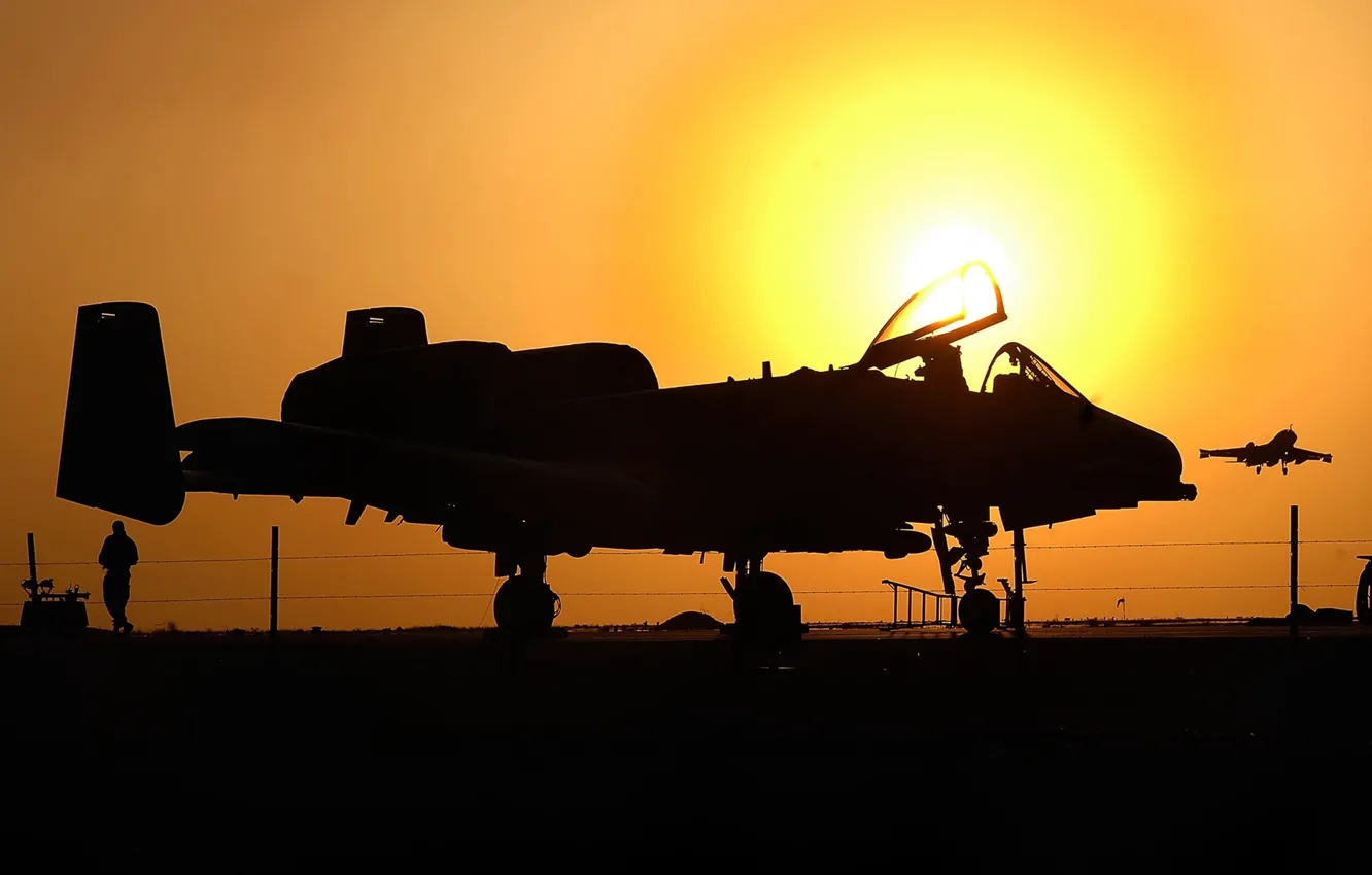 Фото обои закат, взлет, ВВС