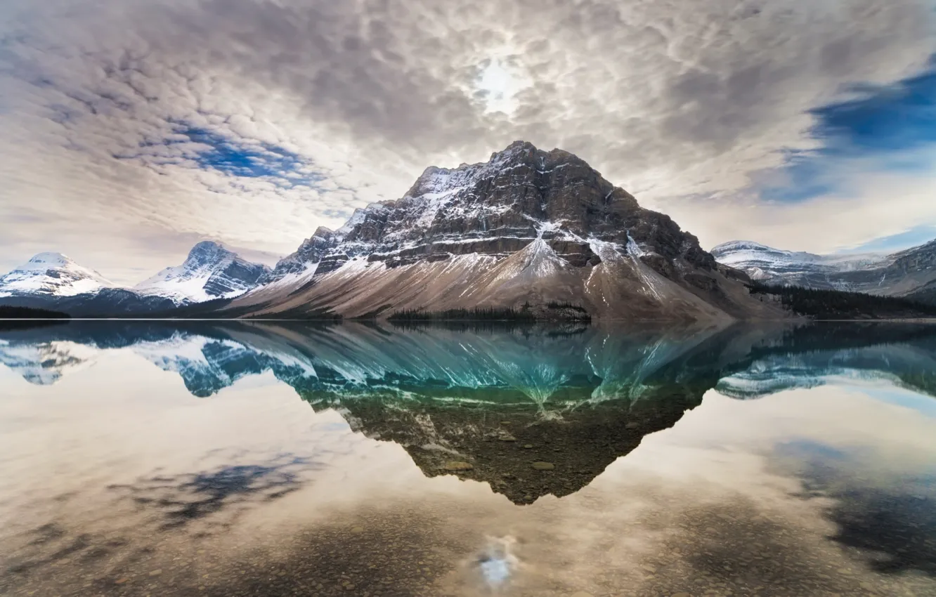 Фото обои облака, отражение, Bow Lake