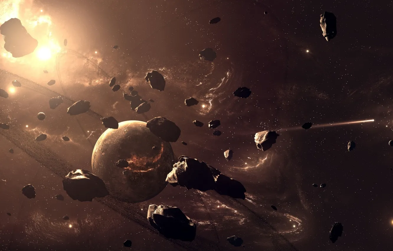 Фото обои планеты, метеориты, небосвод, размеры