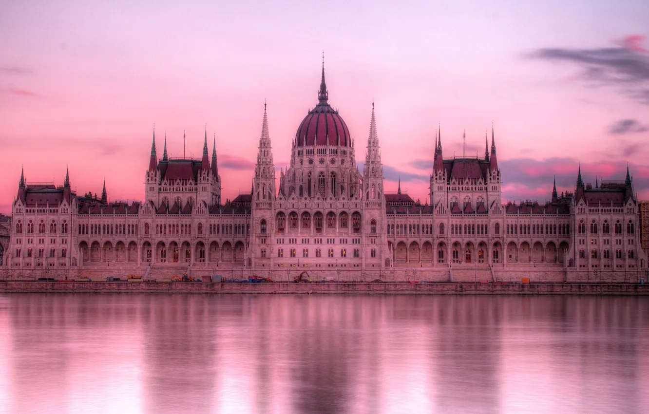 Фото обои небо, река, hdr, парламент, Венгрия, Будапешт, Дунай