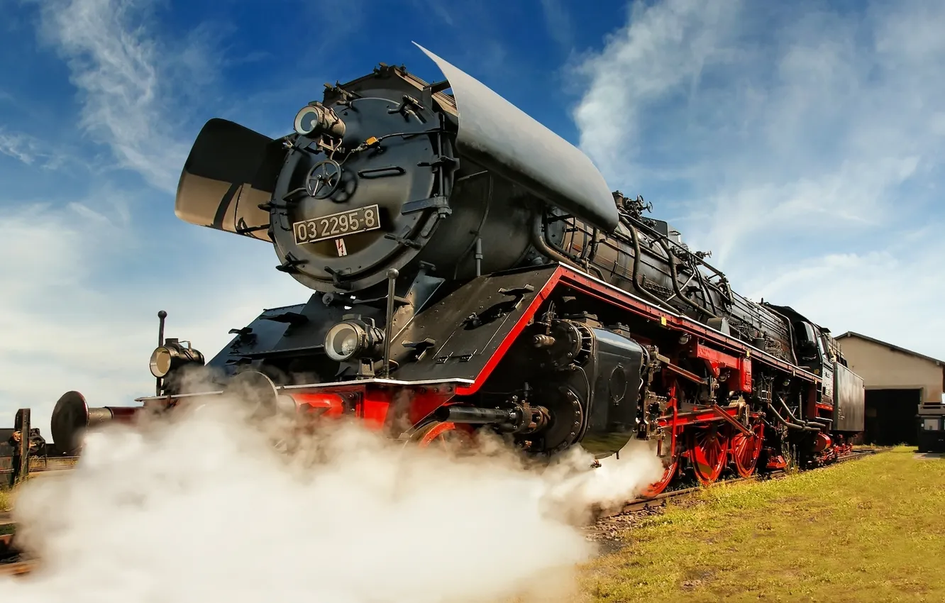 Фото обои дым, паровоз, железная дорога