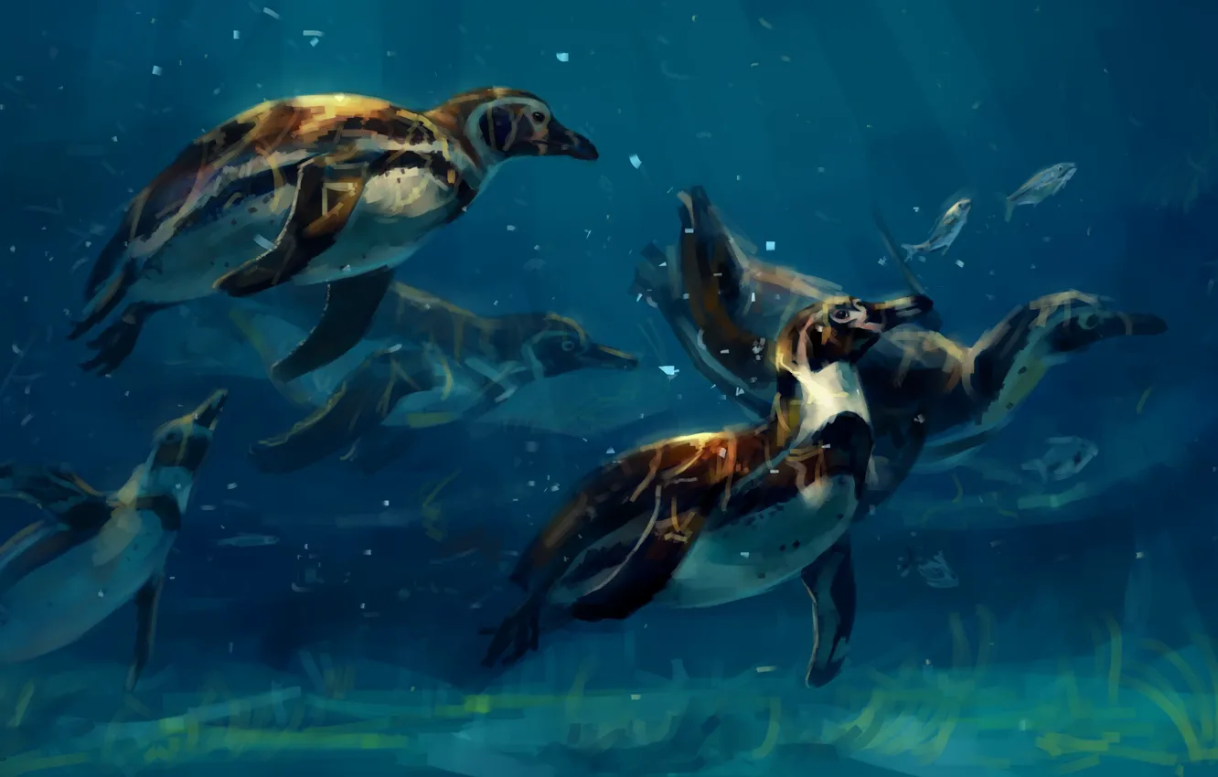 Фото обои пингвины, под водой, by AlaxendrA