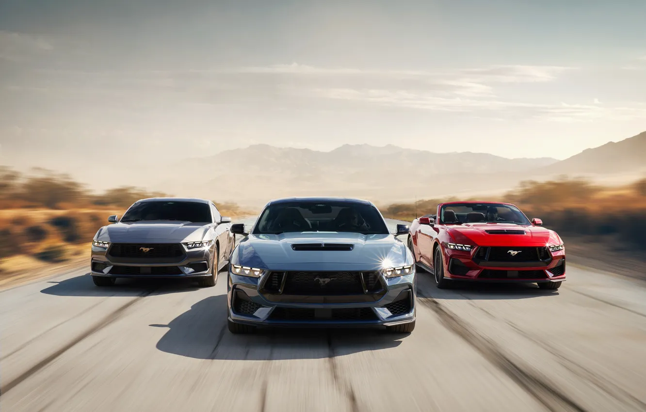Фото обои Mustang, Ford, cars, Ford Mustang GT, front view, 2024, Ford Mustang GT Convertible, Ford Mustang …