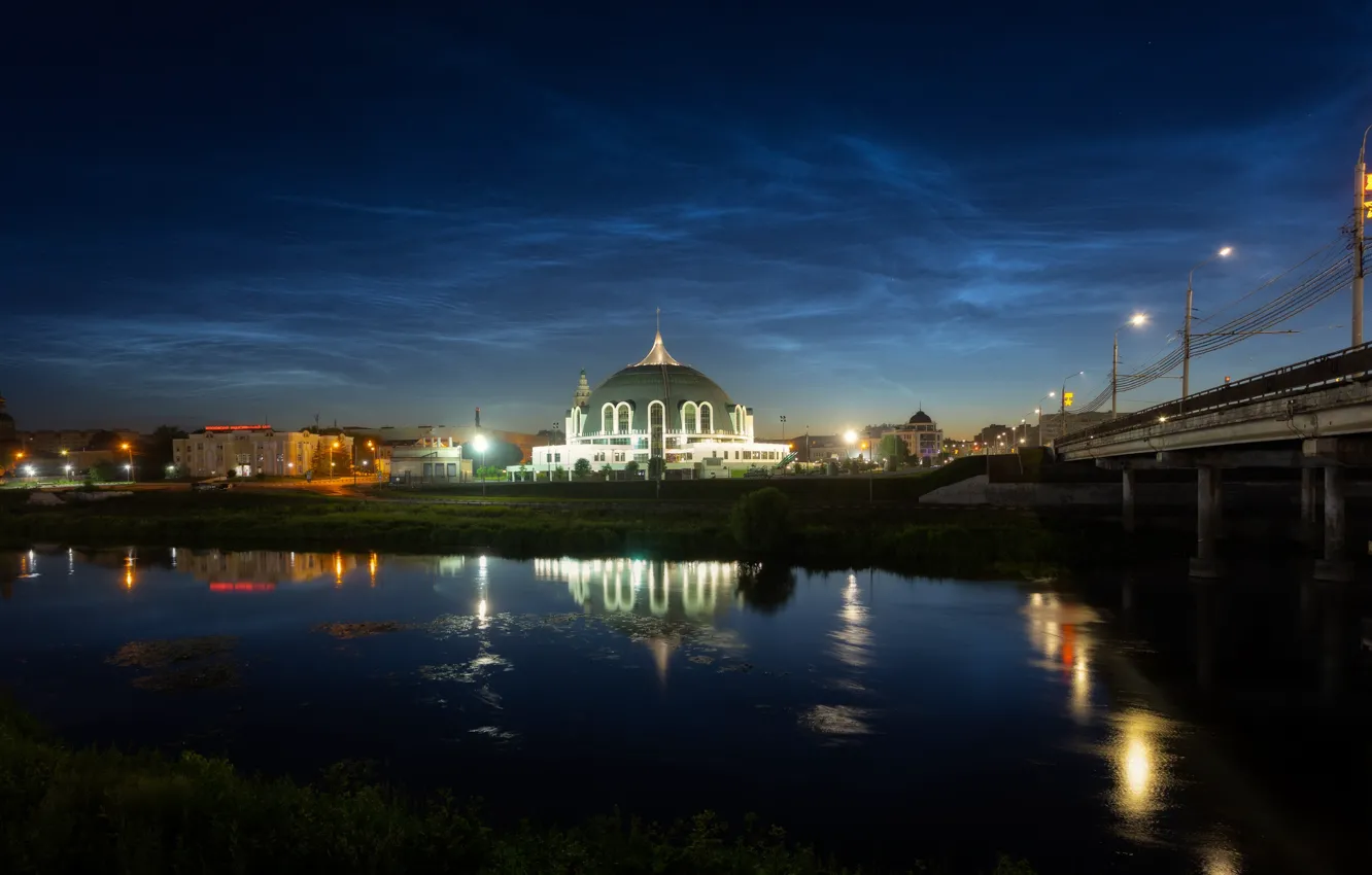 Фото обои ночь, мост, город, река, освещение, музей, Тула, Павел Трефилов