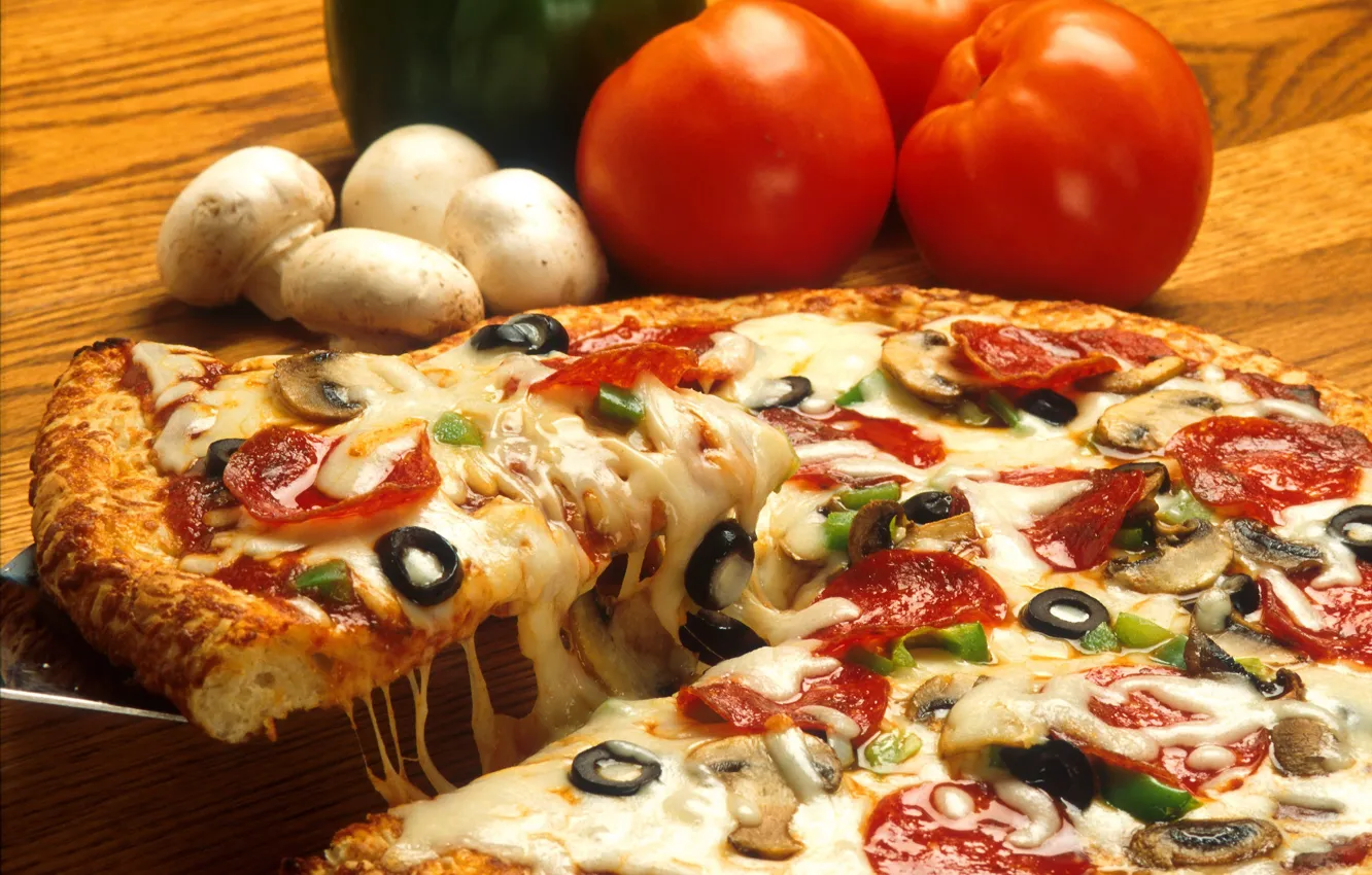 Фото обои Tomato, Pizza, Mushroom, Food