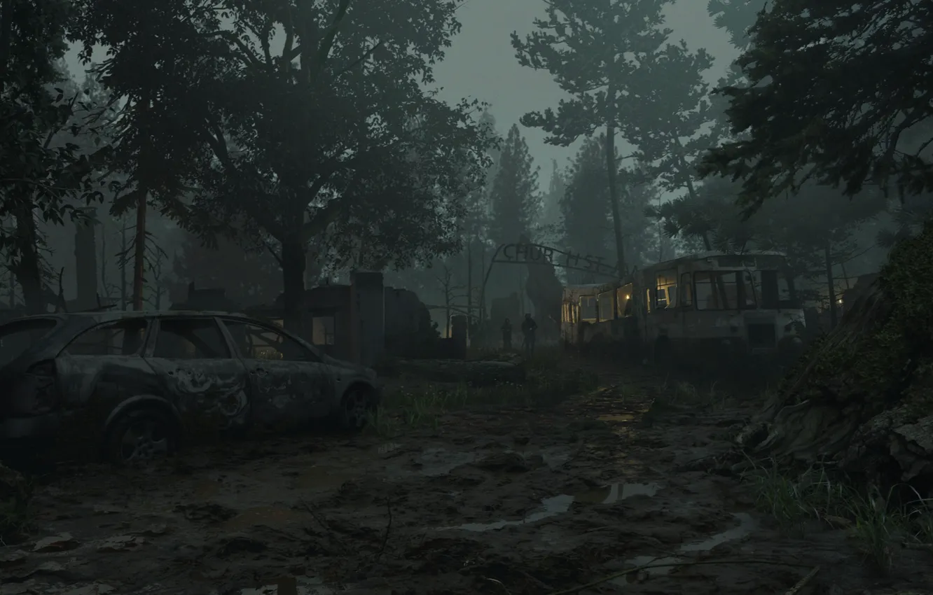 Фото обои forest, postapocalypse, the last of us part 2, game art, туман в лесу, Antoine Boutin
