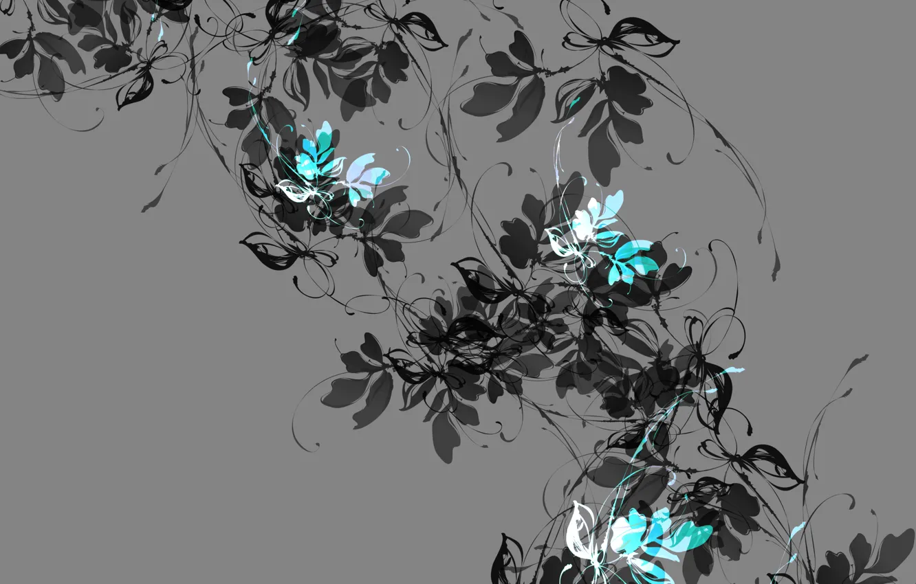 Фото обои цветы, ветка, текстура, серый фон