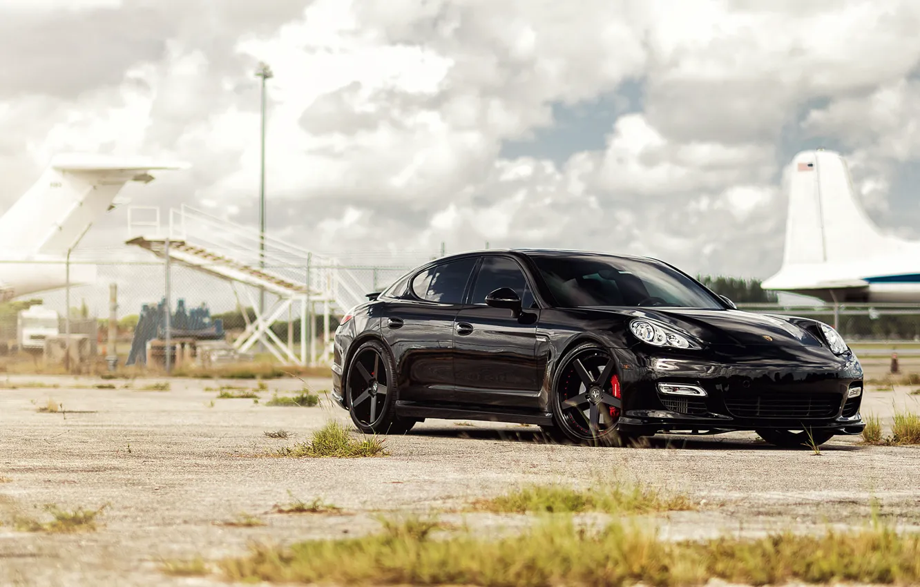 Фото обои car, порше, black, tuning, porsche panamera, автообои