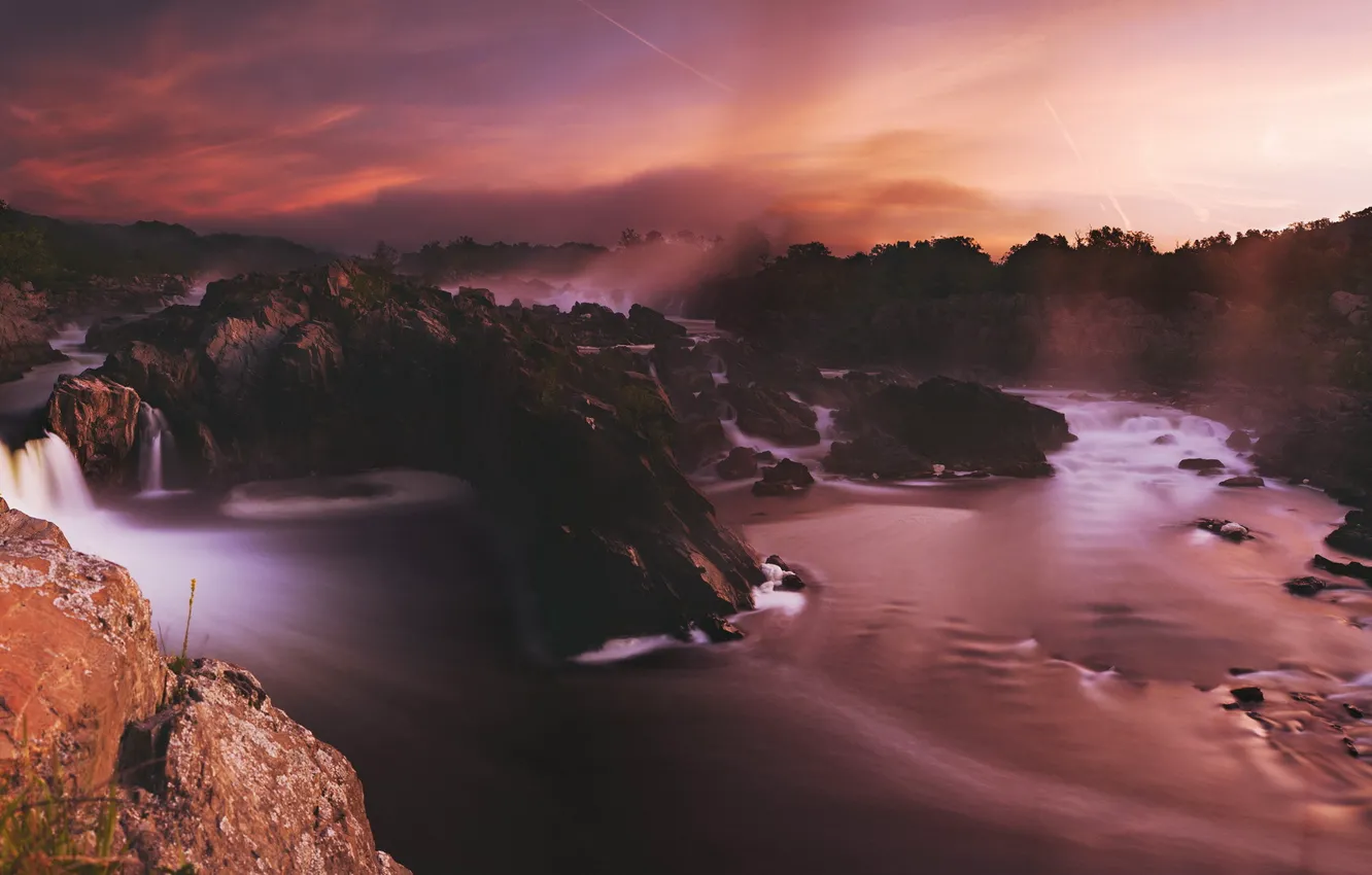 Фото обои пейзаж, закат, река