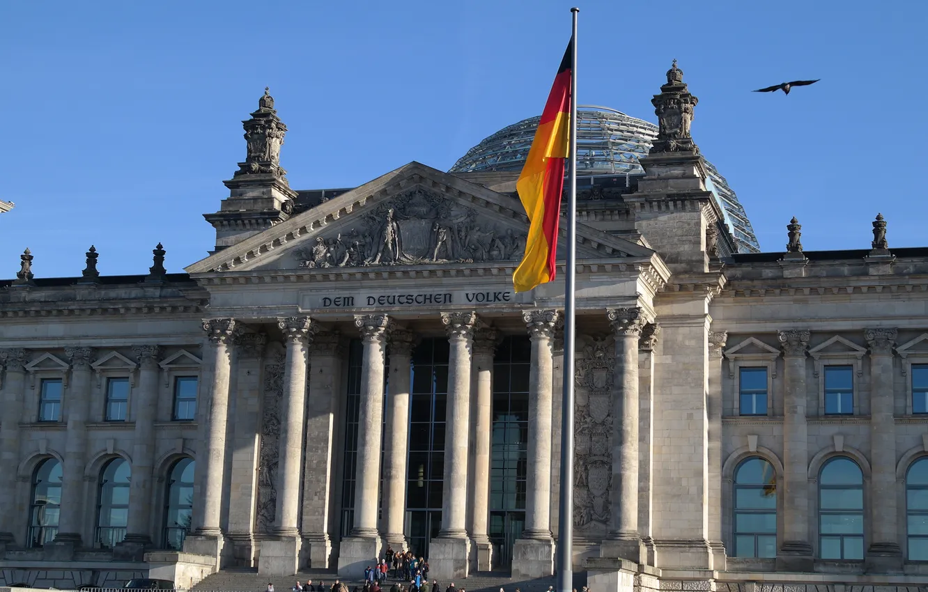Фото обои Германия, флаг, парламент, Берлин, Рейхстаг