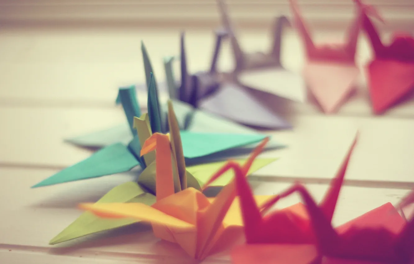 Фото обои макро, бумага, фото, фон, обои, оригами, журавлики