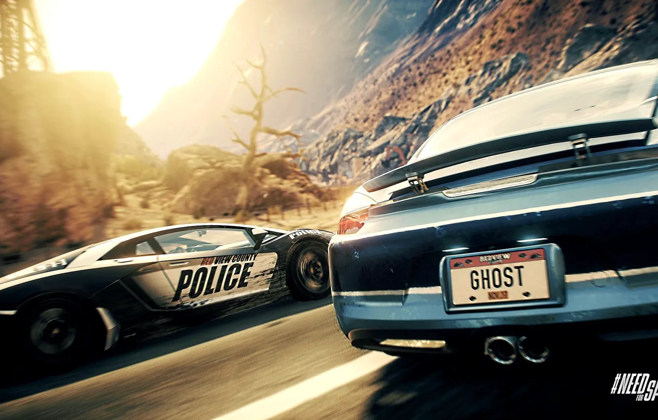 Фото обои Lamborghini, Police, Day, Desert, NFS Rivals Wallpaper, Chase, Exotic Car