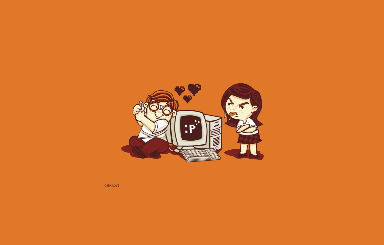 Фото обои компьютер, девушка, любовь, Парень, отношения, geek love