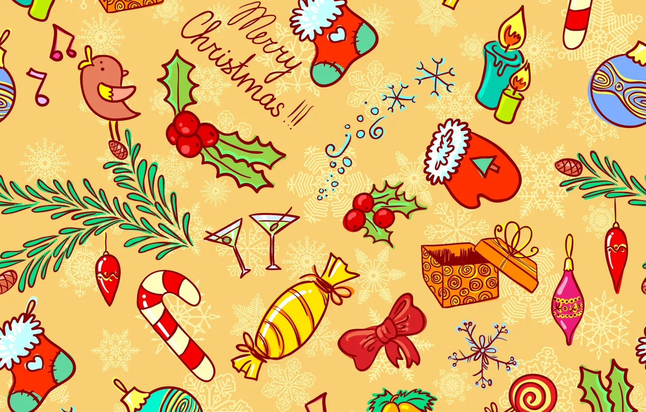 Фото обои зима, игрушки, вектор, текстура, свечи, Новый Год, Рождество, конфеты