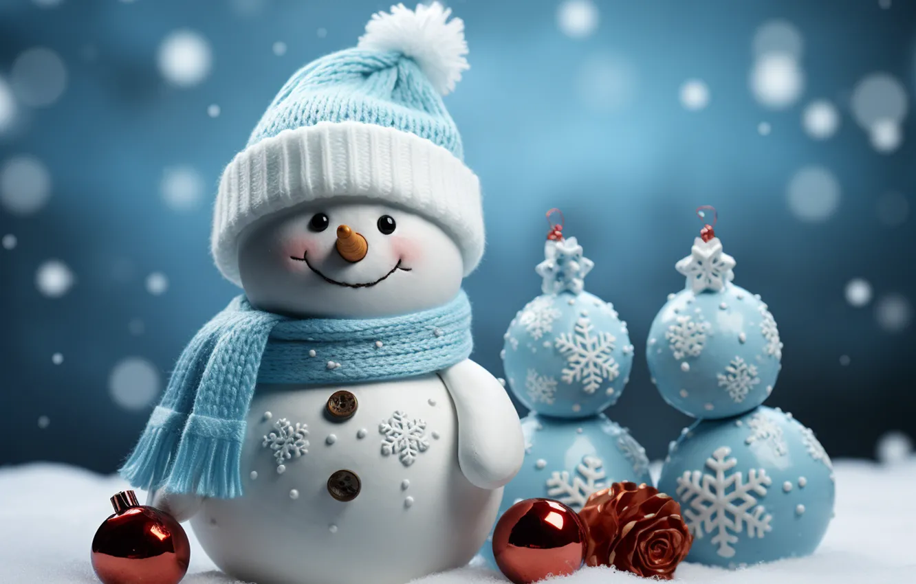 Фото обои зима, снег, новый год, Рождество, снеговик, Christmas, night, winter