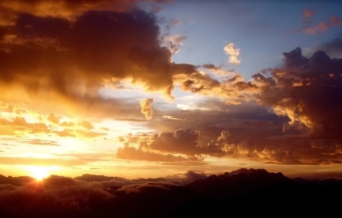 Фото обои небо, солнце, лучи, пейзаж, закат, Природа, облока