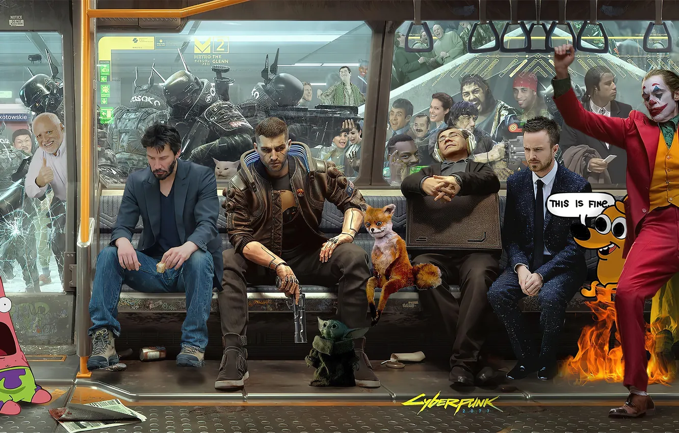 Фото обои Photoshop, underground, Joker, women, Keanu Reeves, Concept Art, CD Projekt RED, Cyborg