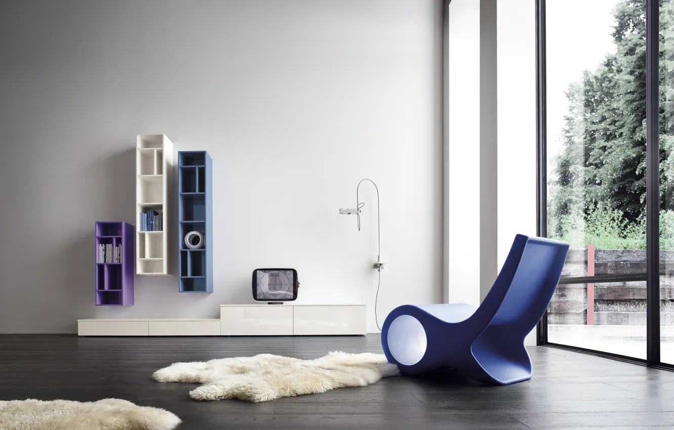 Фото обои белый, синий, дизайн, интерьер, кресло, white, design, blue