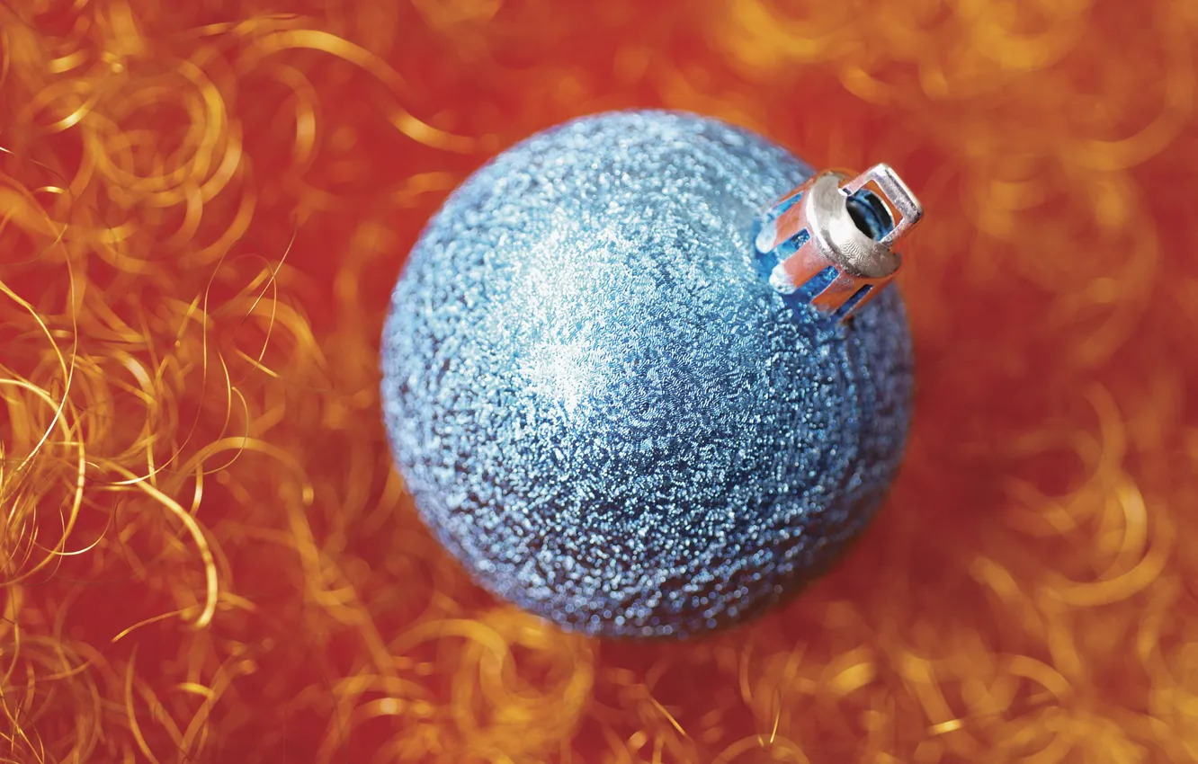 Фото обои праздник, голубой, блеск, новый год, шарик, позолота, серпантин, металлик